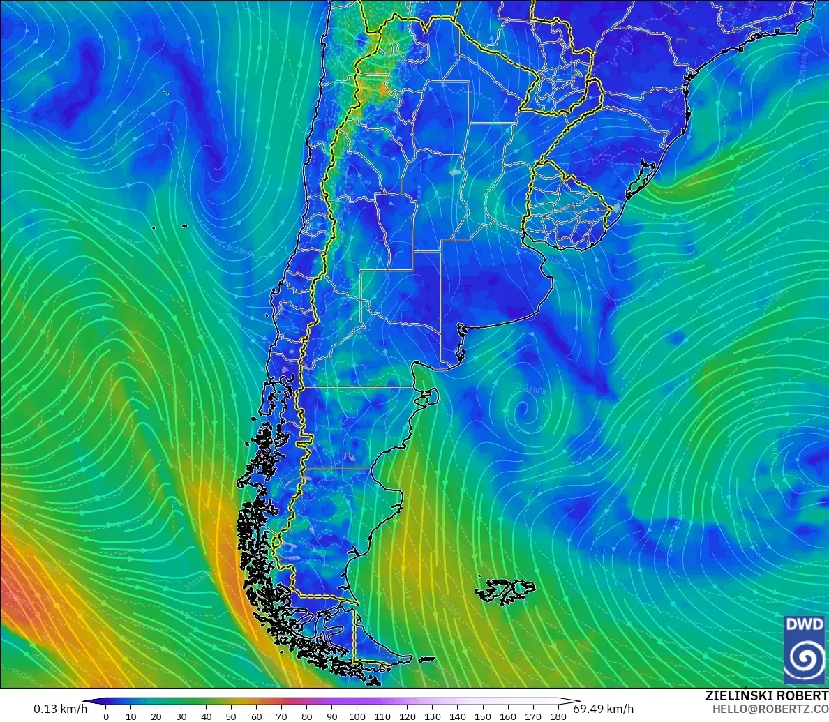 ICON modelo - Argentina, Viento a 10 m