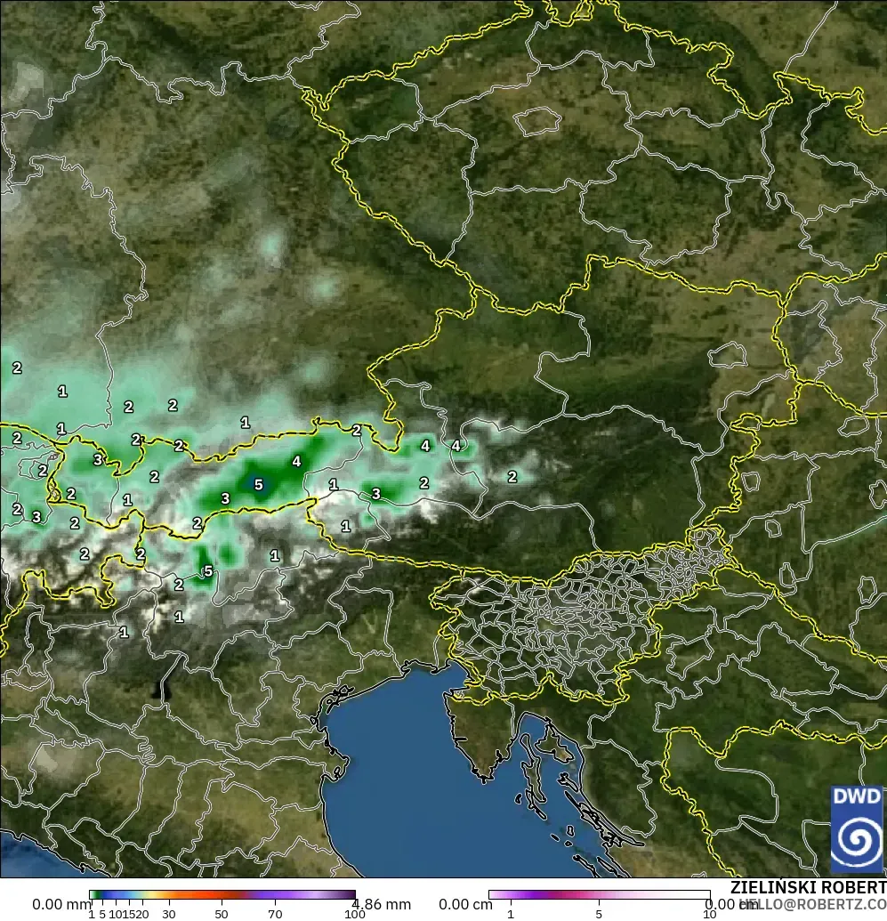 ICON modelo - Austria, Precipitación, nubes y presión
