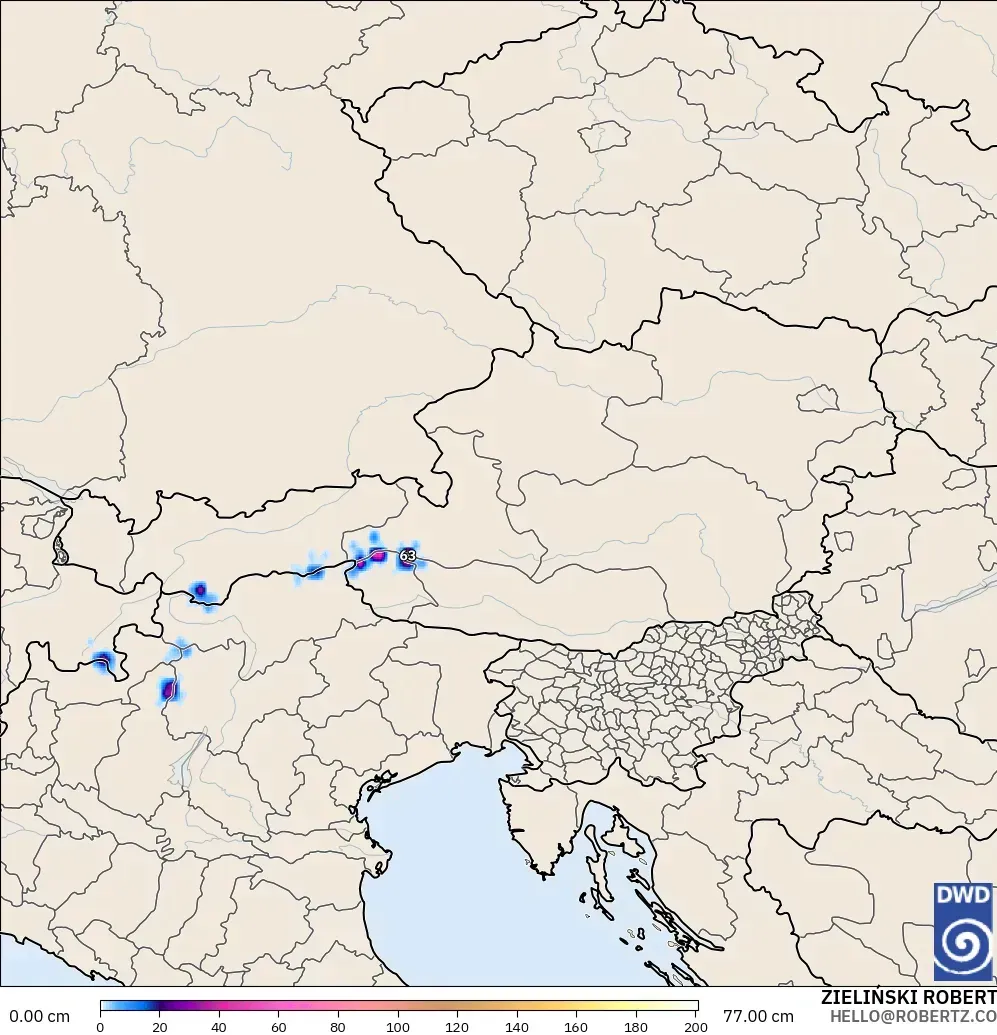 ICON modelo - Austria, Profundidad de nieve