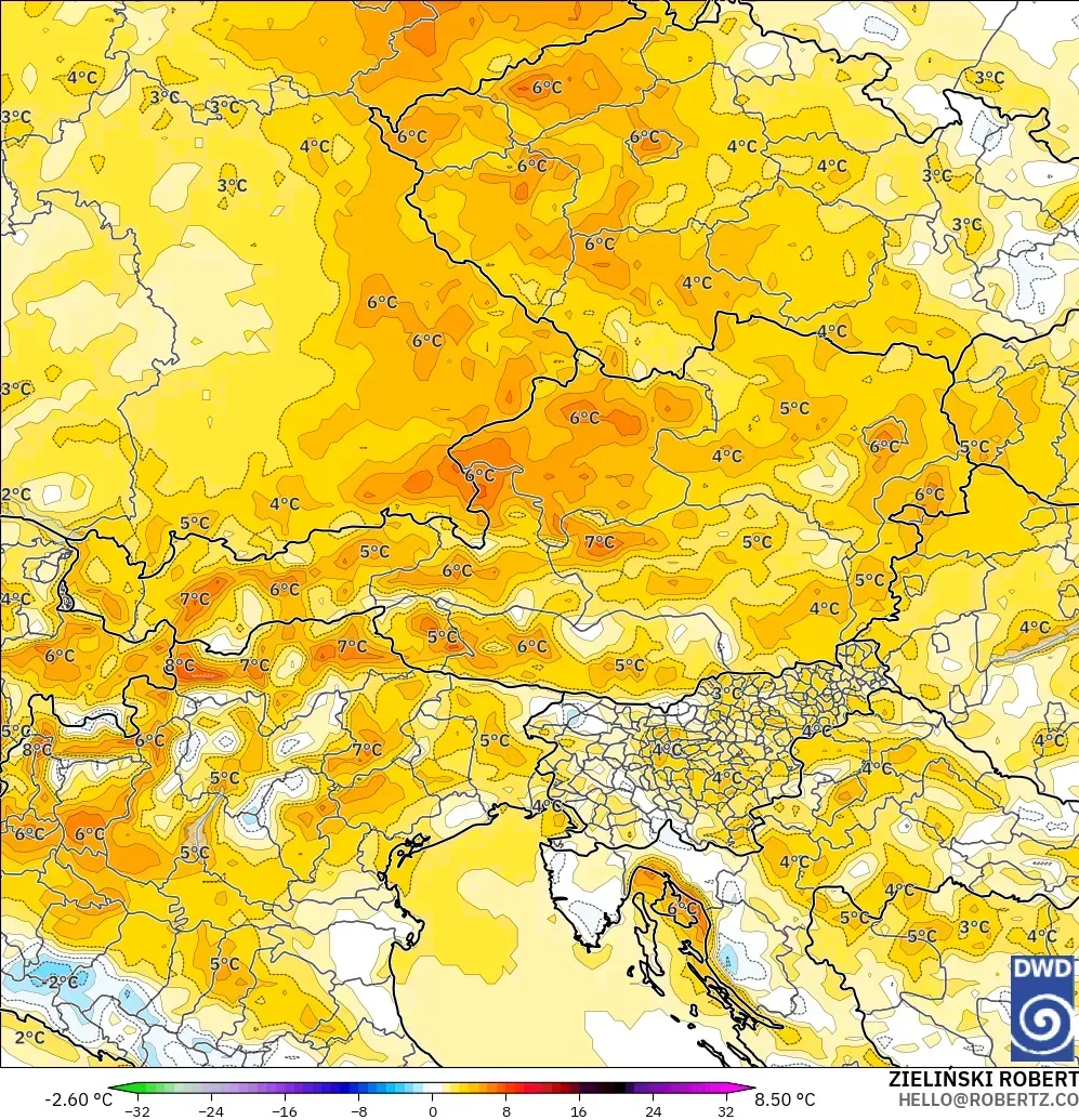 ICON modelo - Austria, Anomalía de temperatura a 2 m