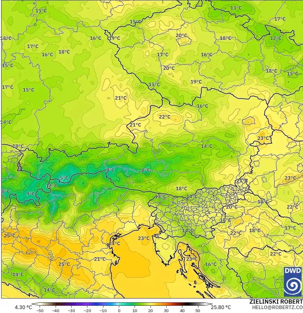ICON modelo - Austria, Temperatura a 2 m