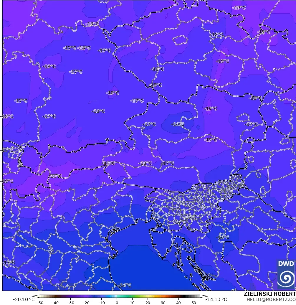 ICON modelo - Austria, Temperatura a 500 hPa