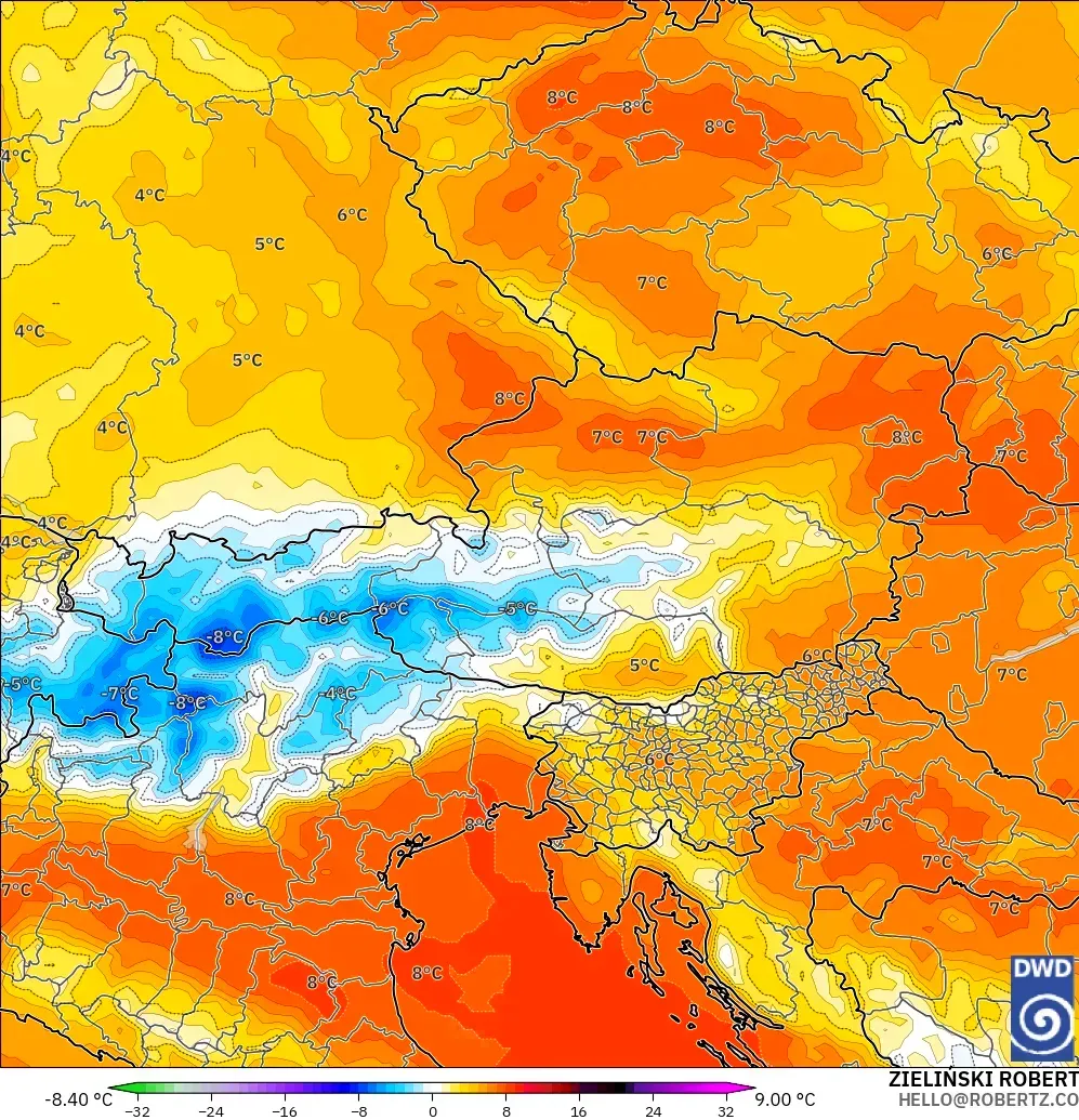 ICON modelo - Austria, Anomalía de temperatura a 850 hPa