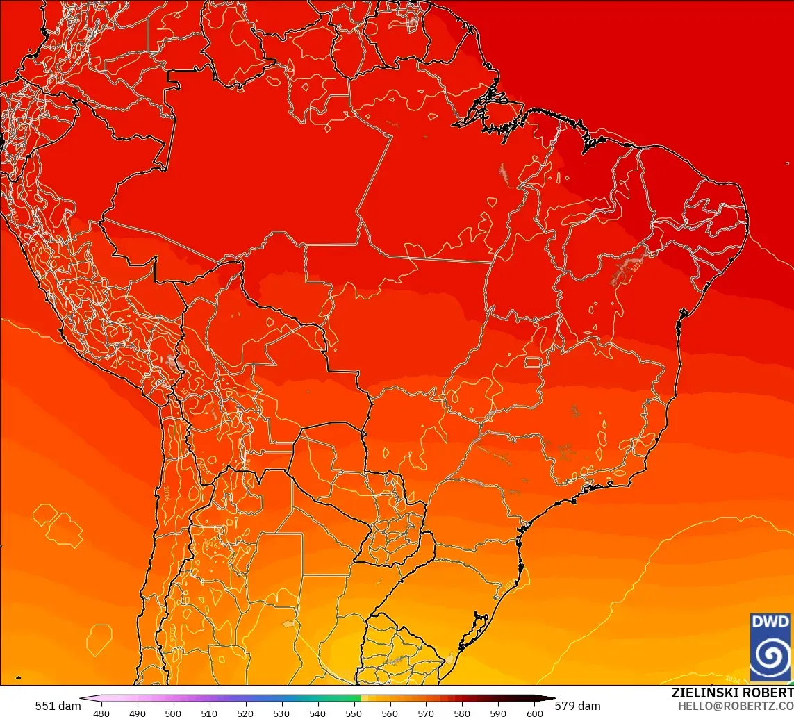 ICON modelo - Brasil, Altura geopotencial a 500 hPa