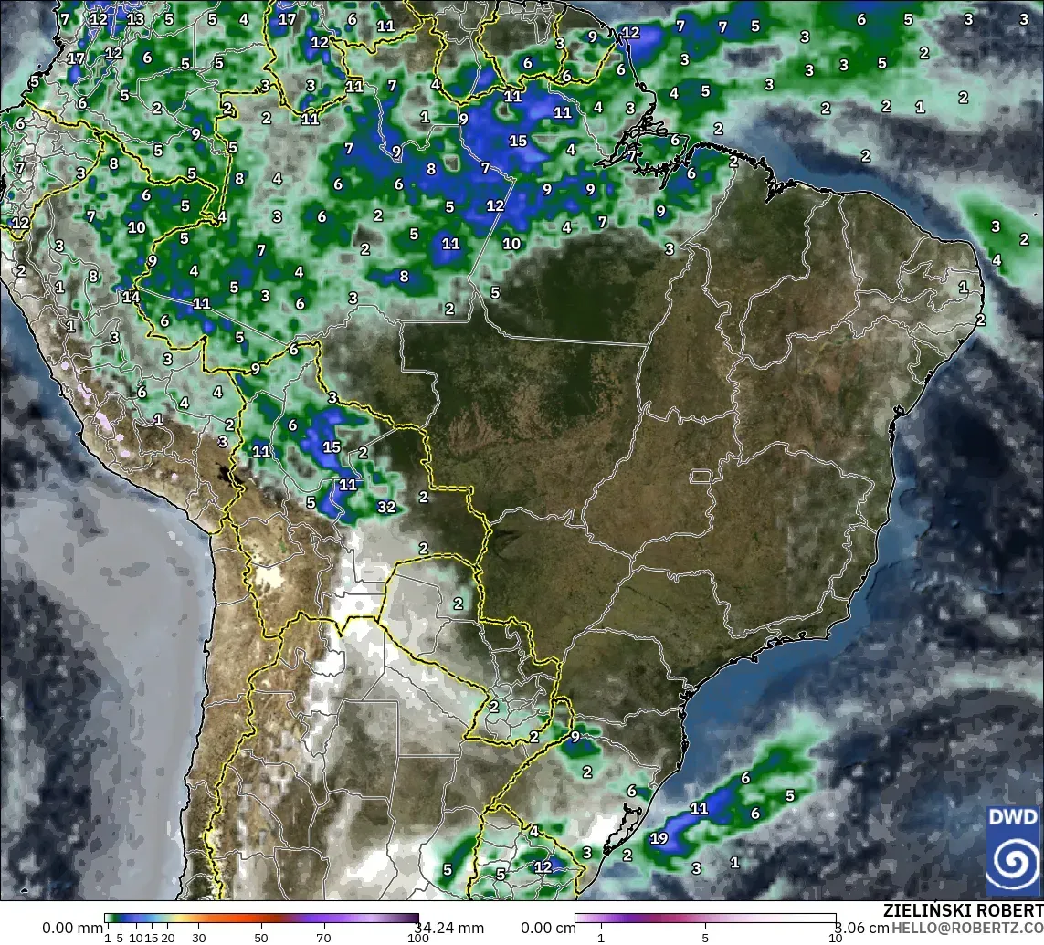ICON modelo - Brasil, Precipitación, nubes y presión