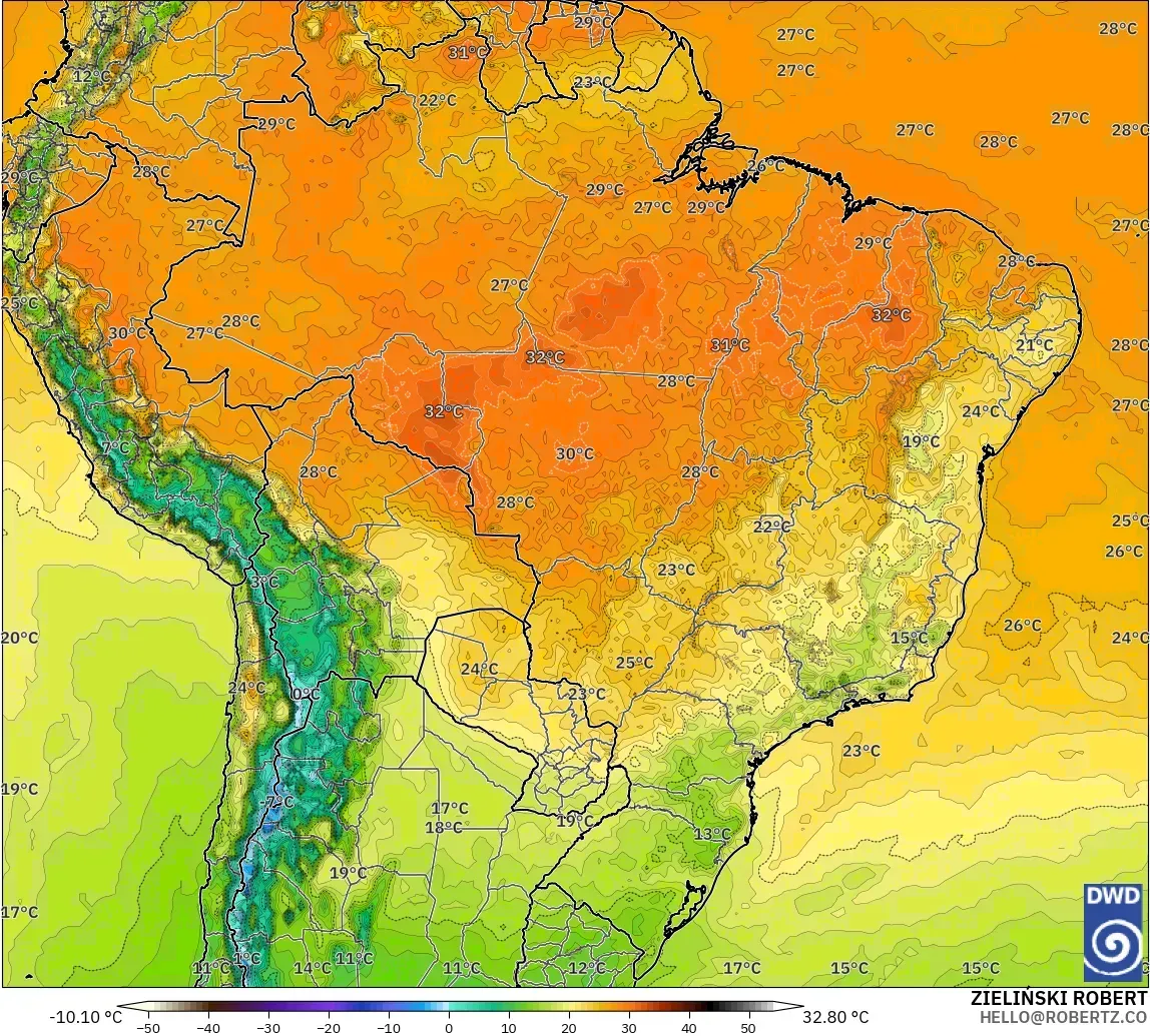 ICON modelo - Brasil, Temperatura a 2 m