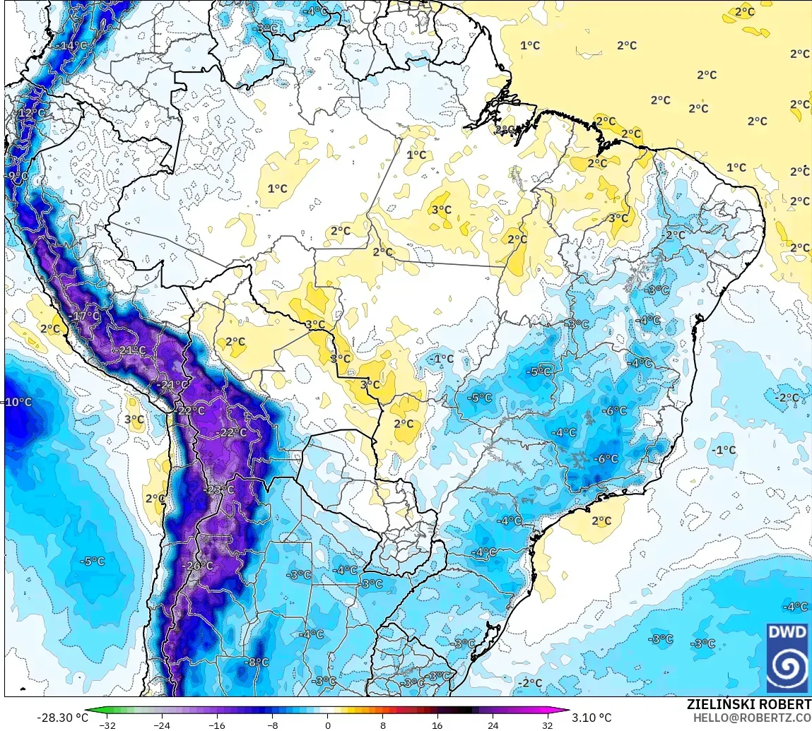 ICON modelo - Brasil, Anomalía de temperatura a 850 hPa
