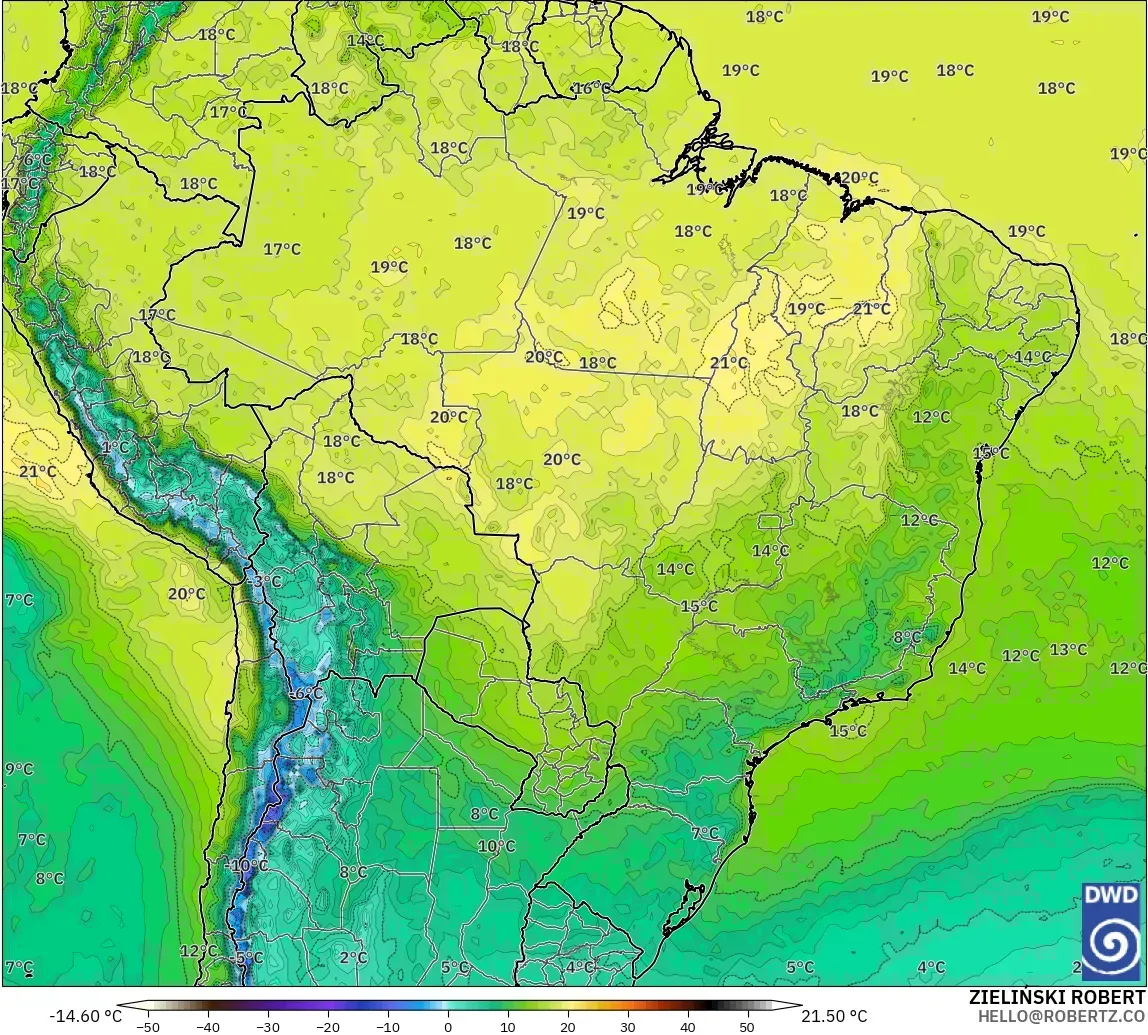 ICON modelo - Brasil, Temperatura a 850 hPa
