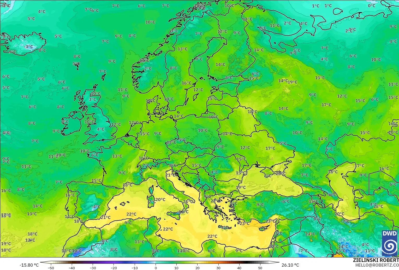 ICON modelo - Europa, Punto de rocío a 2 m