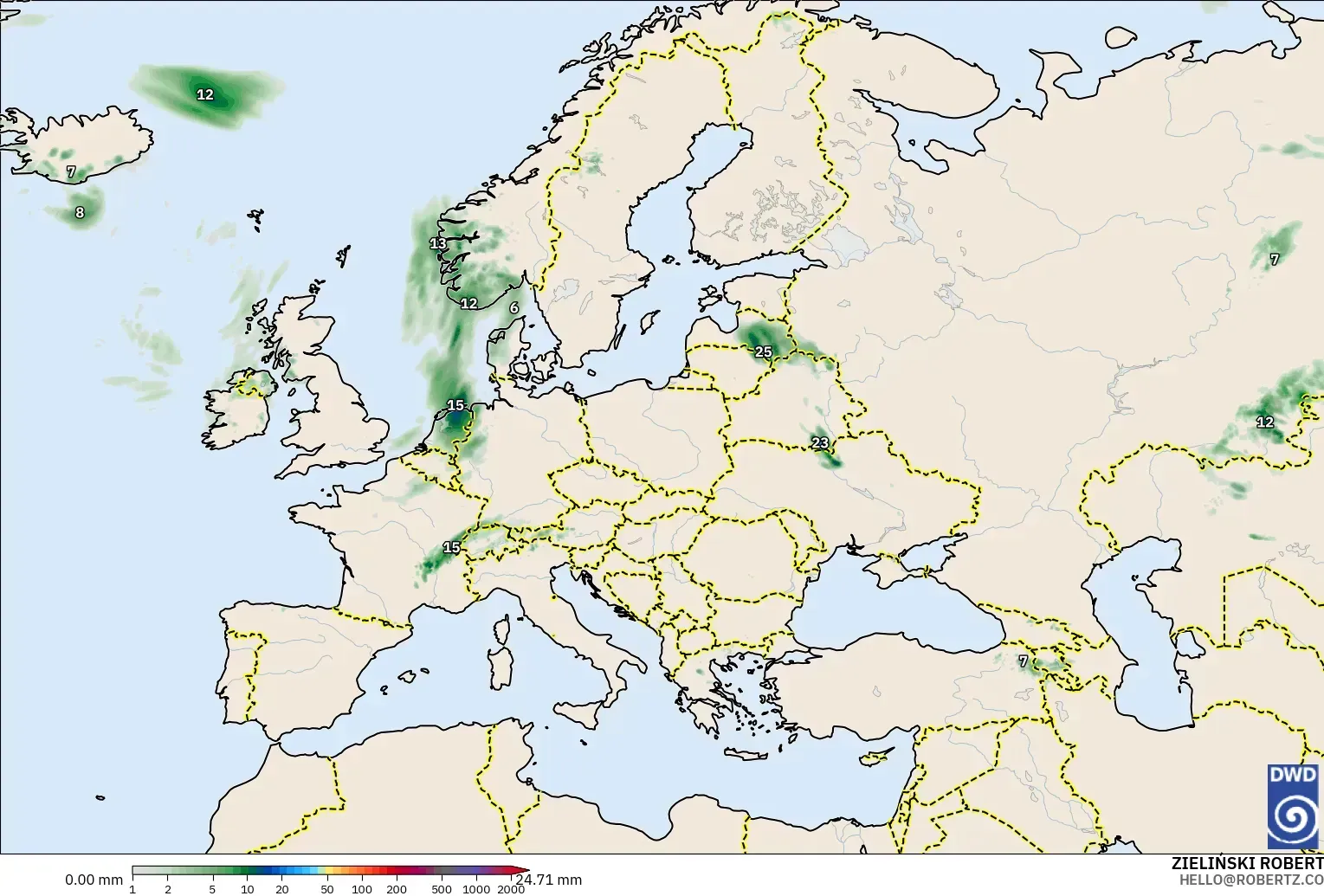 ICON modelo - Europa, Acumulación de precipitación