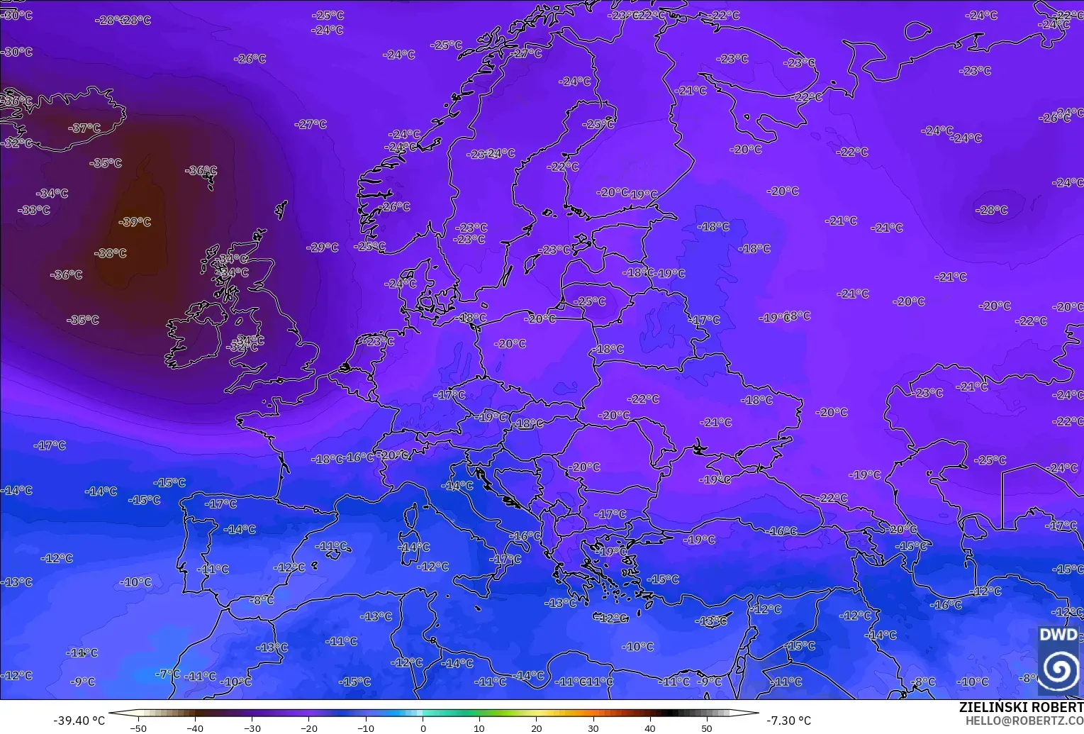 ICON modelo - Europa, Temperatura a 500 hPa