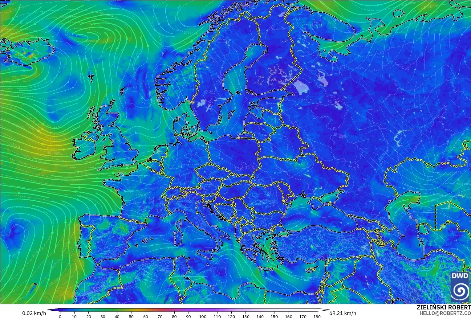 ICON modelo - Europa, Viento a 10 m