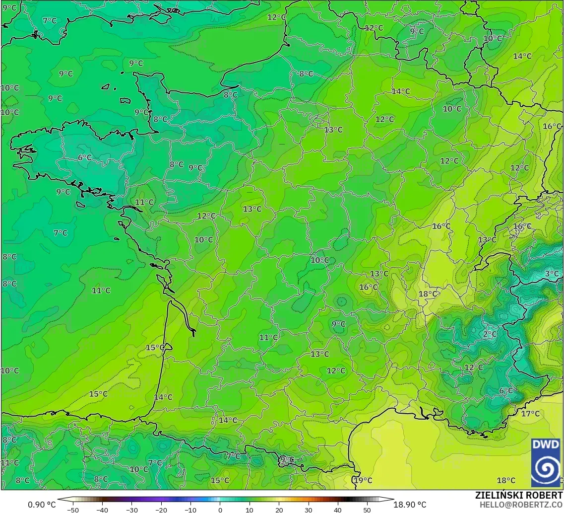 ICON modelo - Francia, Punto de rocío a 2 m