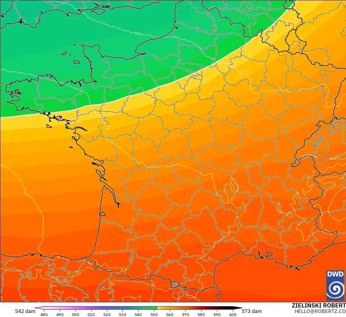 ICON modelo - Francia, Altura geopotencial a 500 hPa
