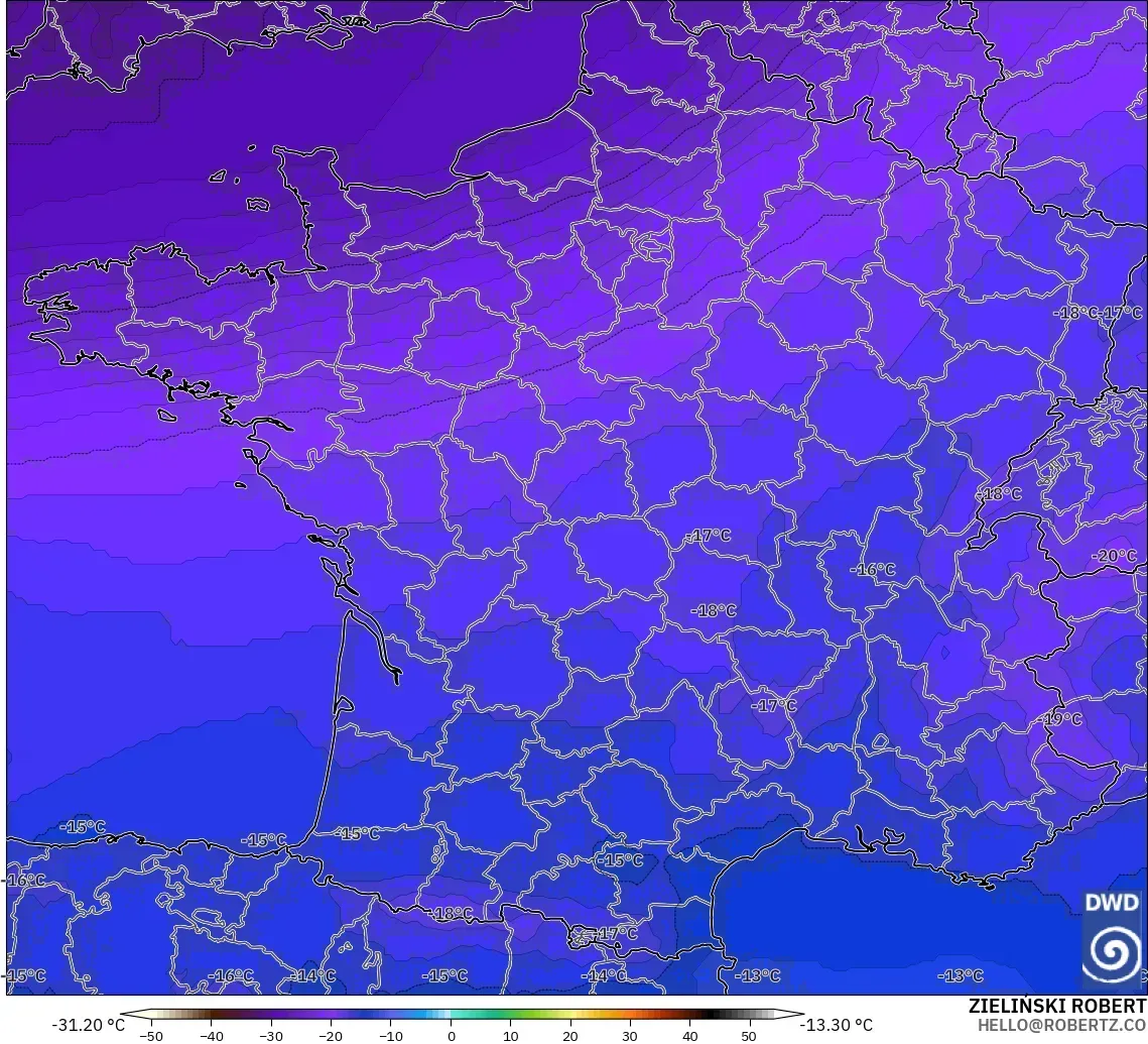 ICON modelo - Francia, Temperatura a 500 hPa