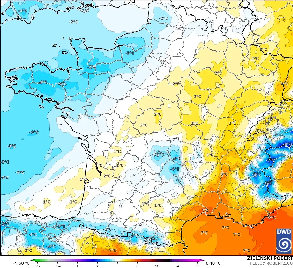 ICON modelo - Francia, Anomalía de temperatura a 850 hPa