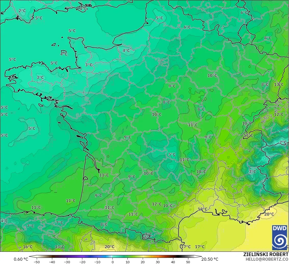ICON modelo - Francia, Temperatura a 850 hPa