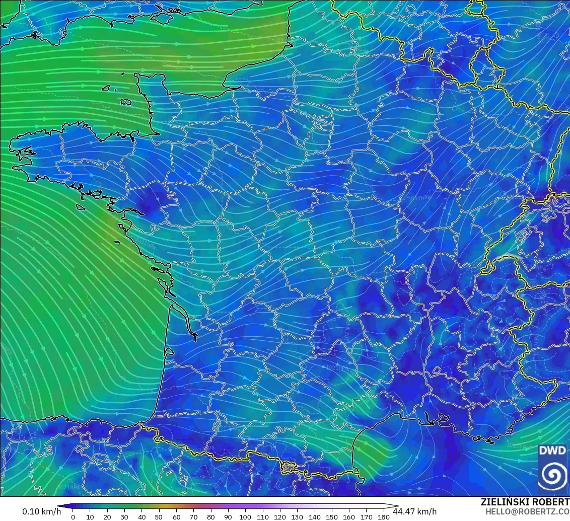 ICON modelo - Francia, Viento a 10 m