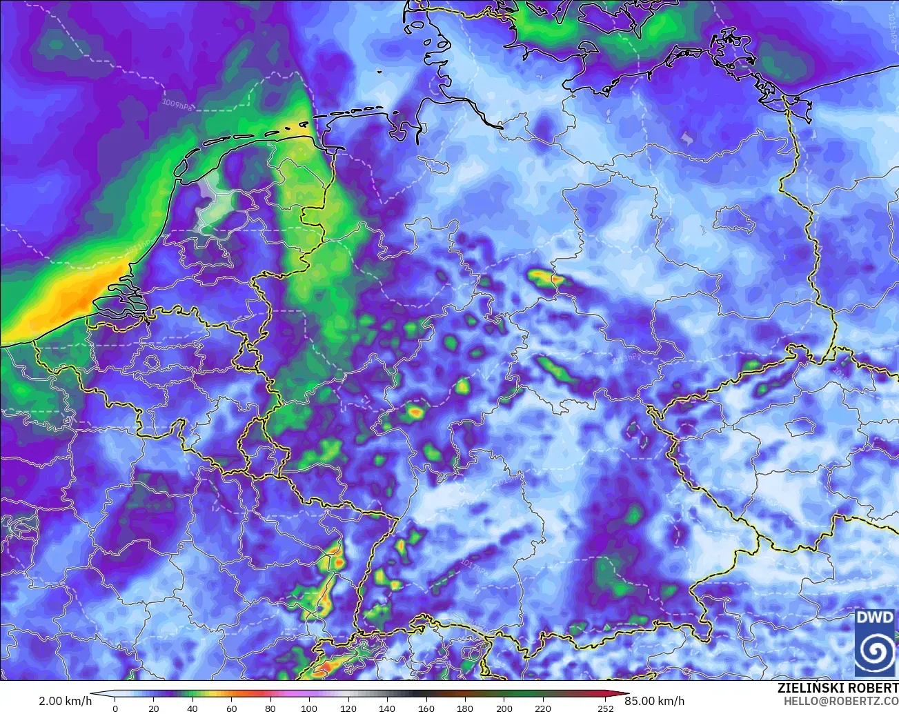 ICON modelo - Alemania, Ráfagas de viento