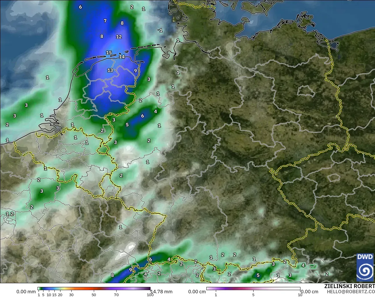 ICON modelo - Alemania, Precipitación, nubes y presión