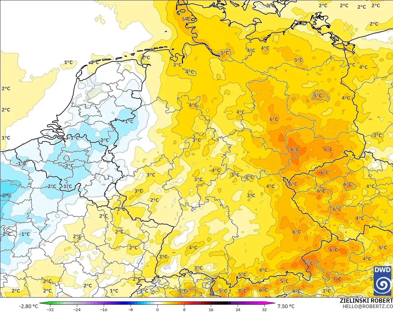 ICON modelo - Alemania, Anomalía de temperatura a 2 m