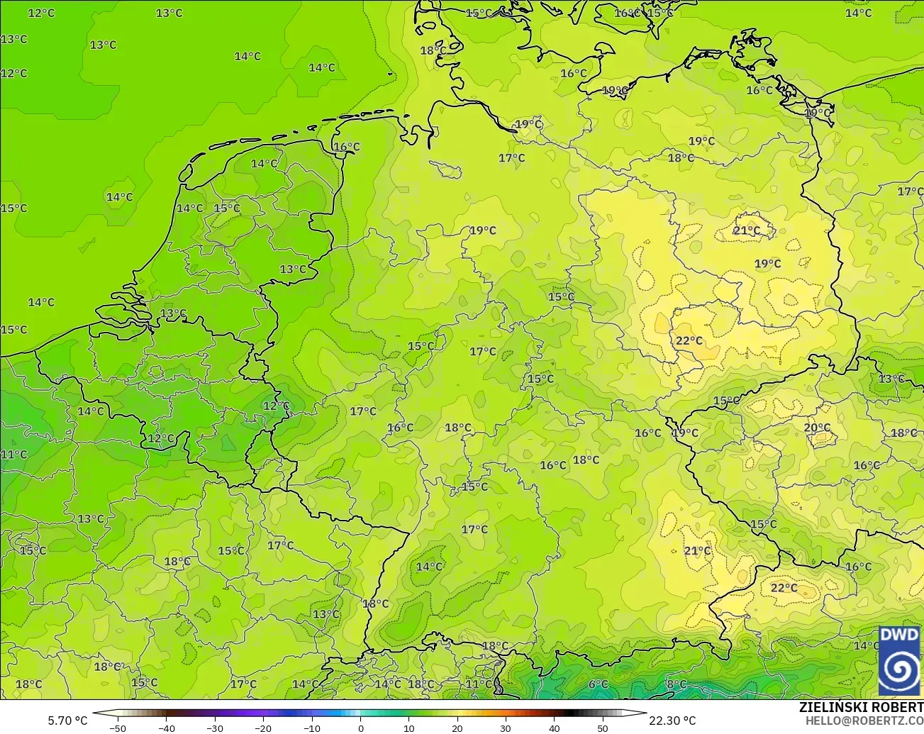 ICON modelo - Alemania, Temperatura a 2 m