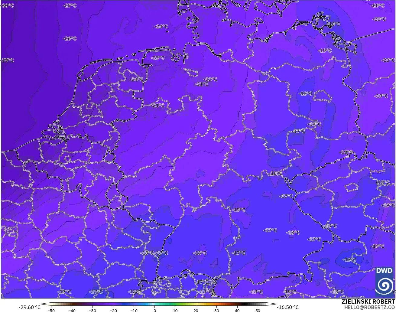 ICON modelo - Alemania, Temperatura a 500 hPa