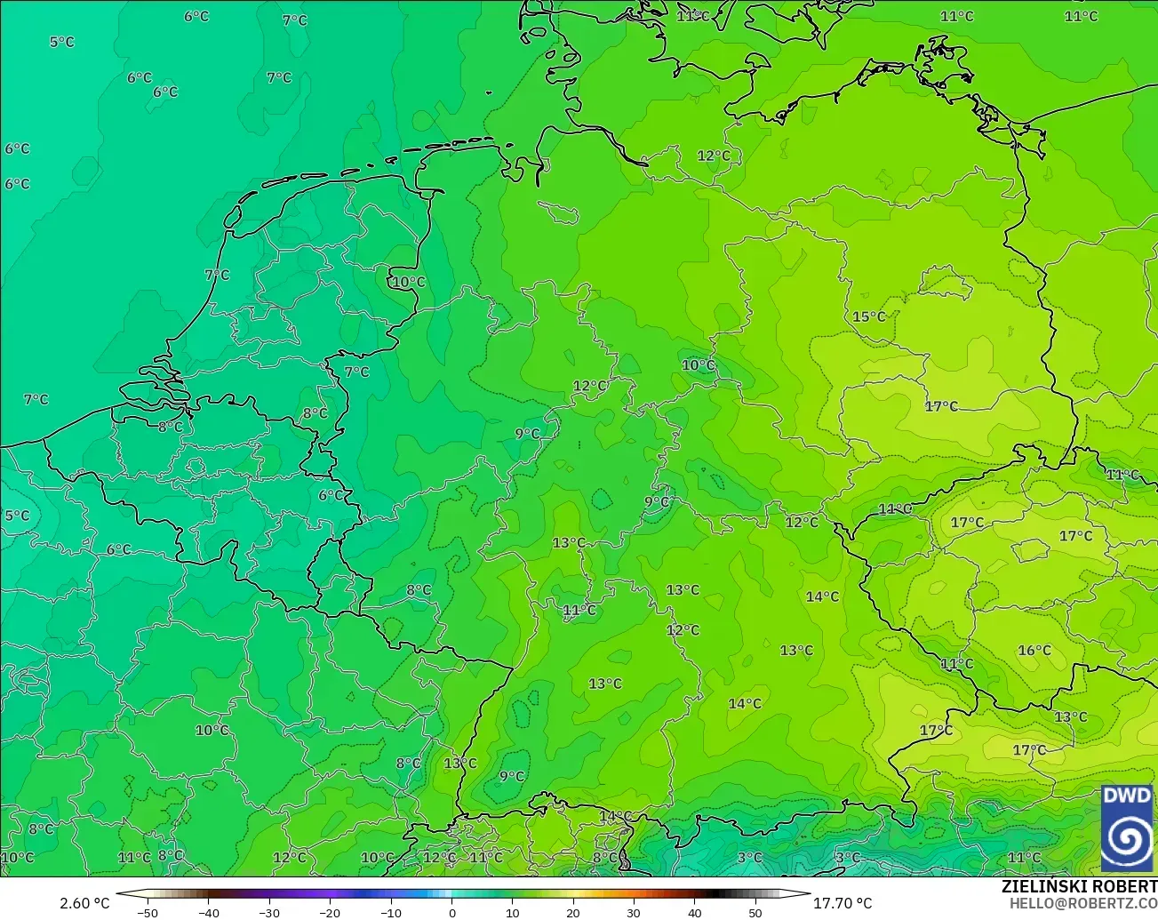 ICON modelo - Alemania, Temperatura a 850 hPa