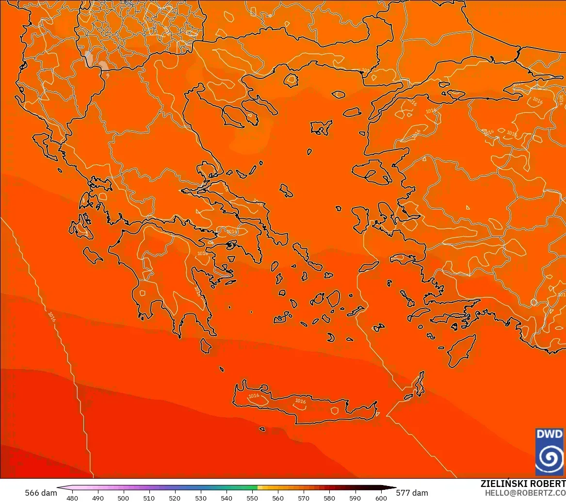 ICON modelo - Grecia, Altura geopotencial a 500 hPa