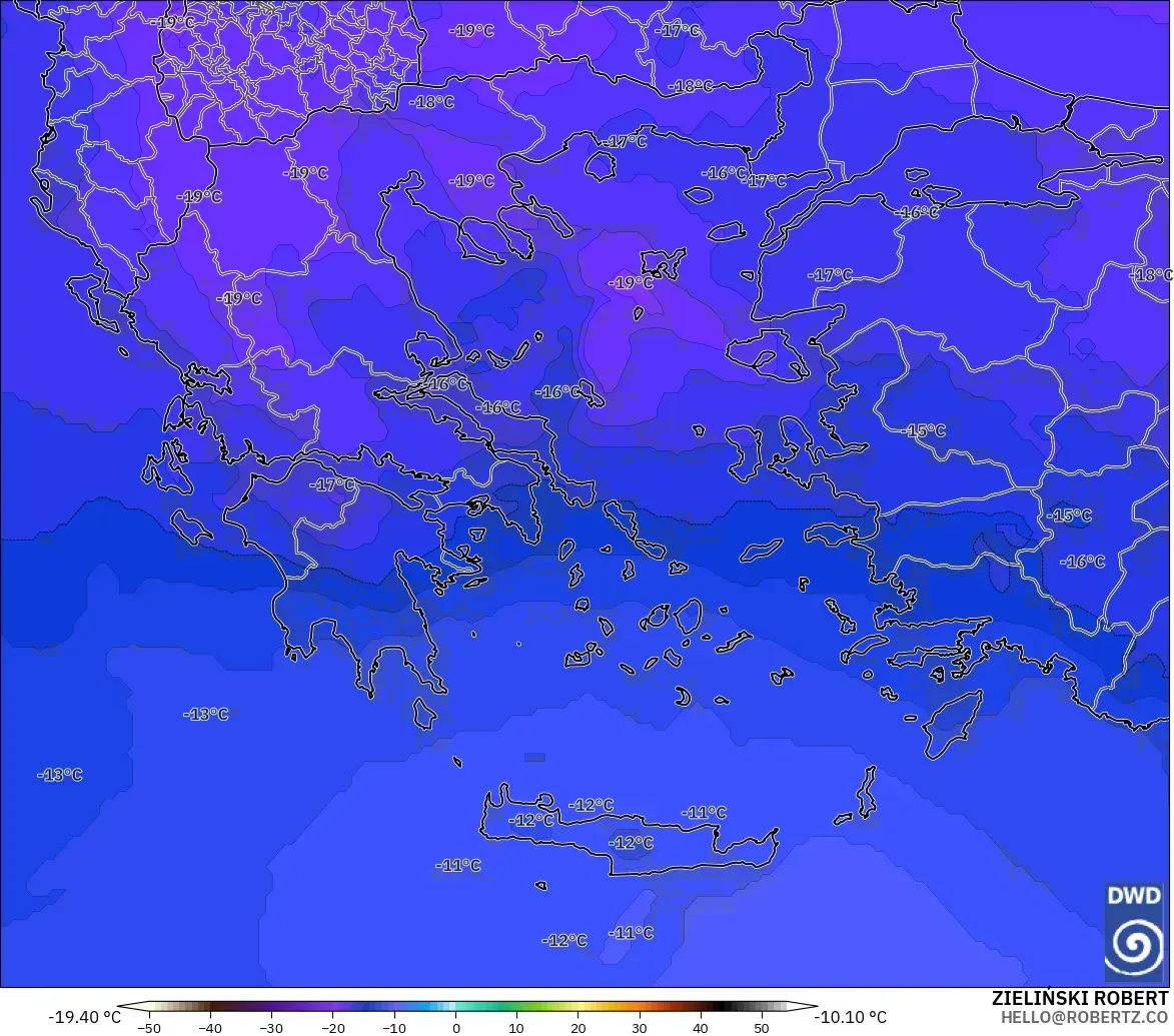 ICON modelo - Grecia, Temperatura a 500 hPa