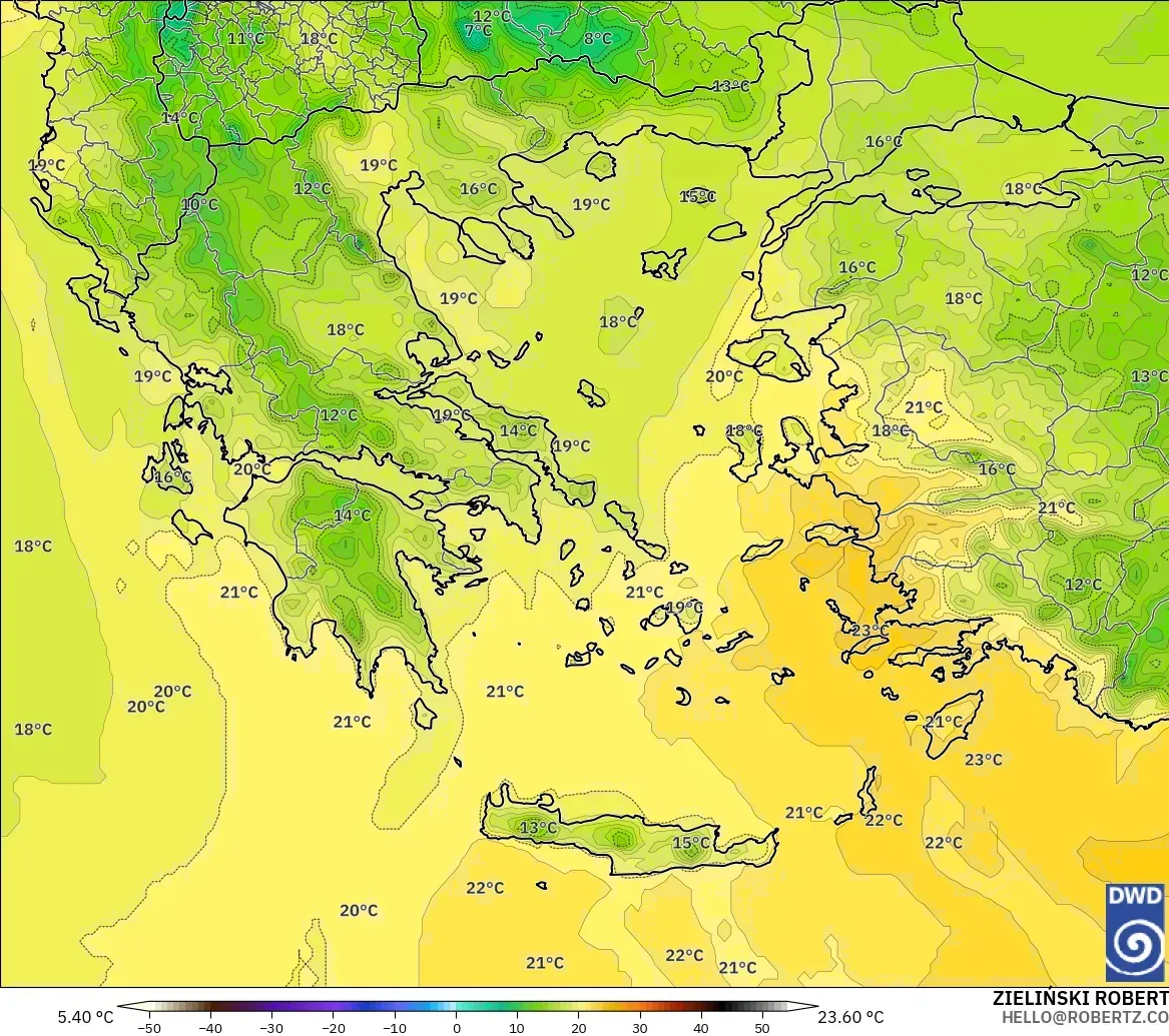 ICON modelo - Grecia, Temperatura a 850 hPa