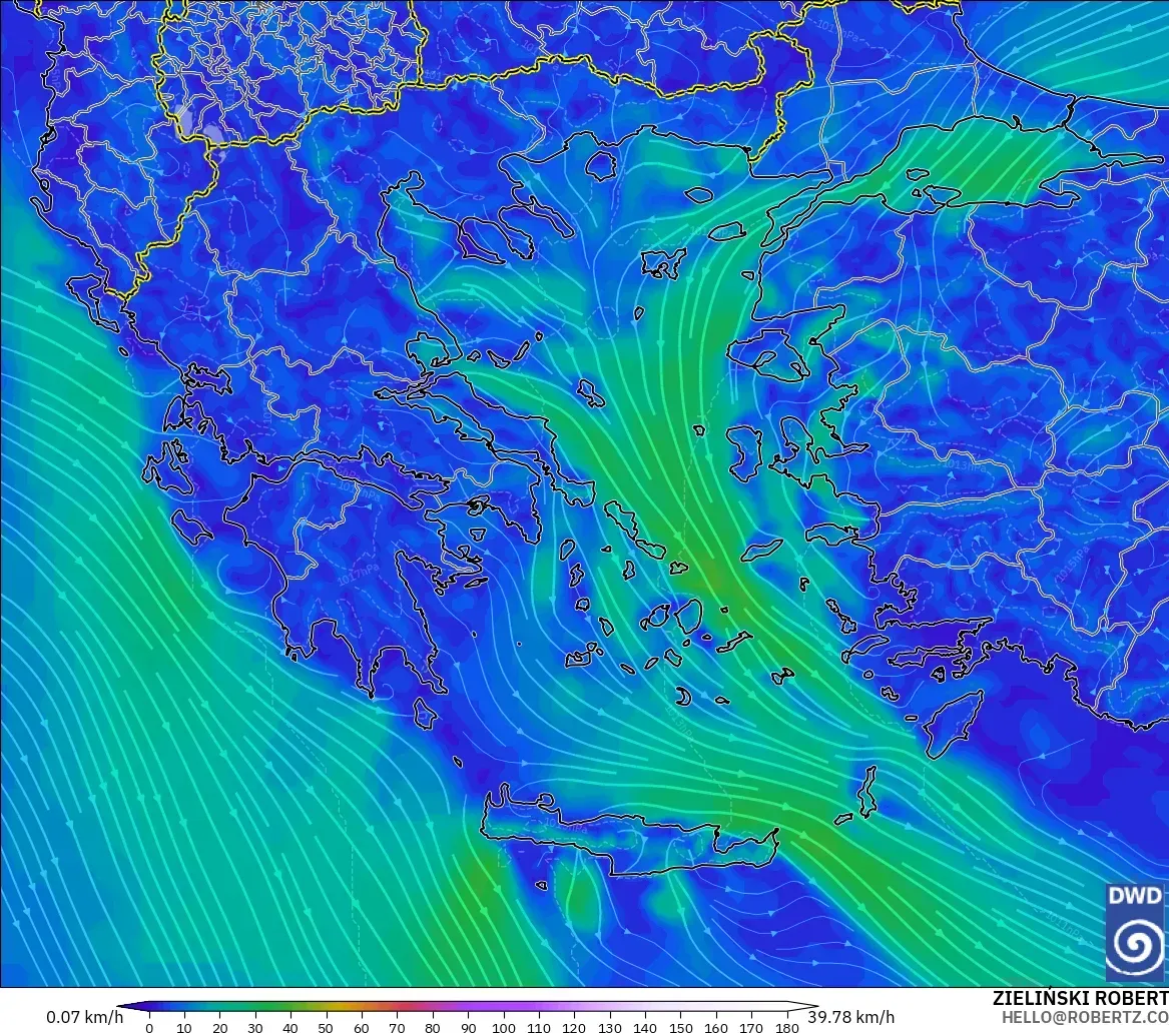 ICON modelo - Grecia, Viento a 10 m