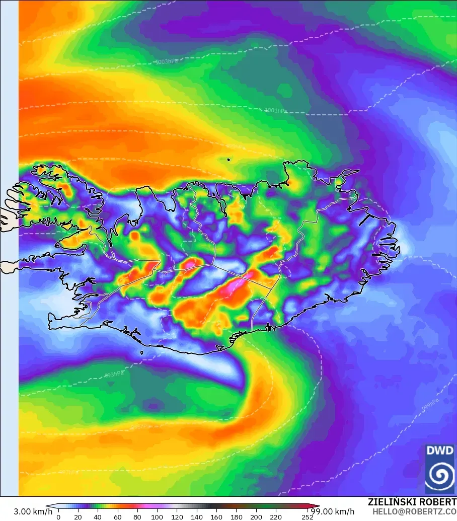 ICON modelo - Islandia, Ráfagas de Viento Máximas