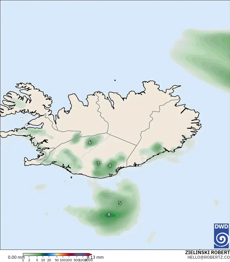 ICON modelo - Islandia, Acumulación de precipitación