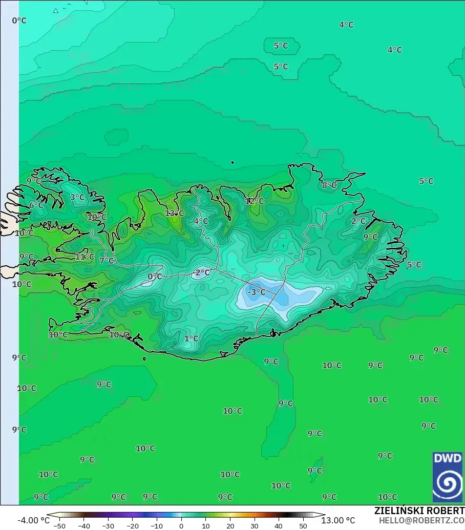 ICON modelo - Islandia, Temperatura a 2 m
