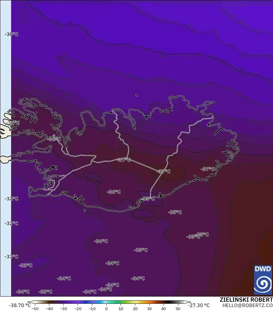 ICON modelo - Islandia, Temperatura a 500 hPa