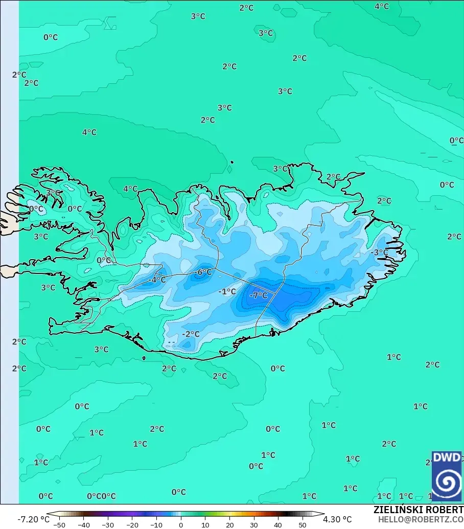 ICON modelo - Islandia, Temperatura a 850 hPa