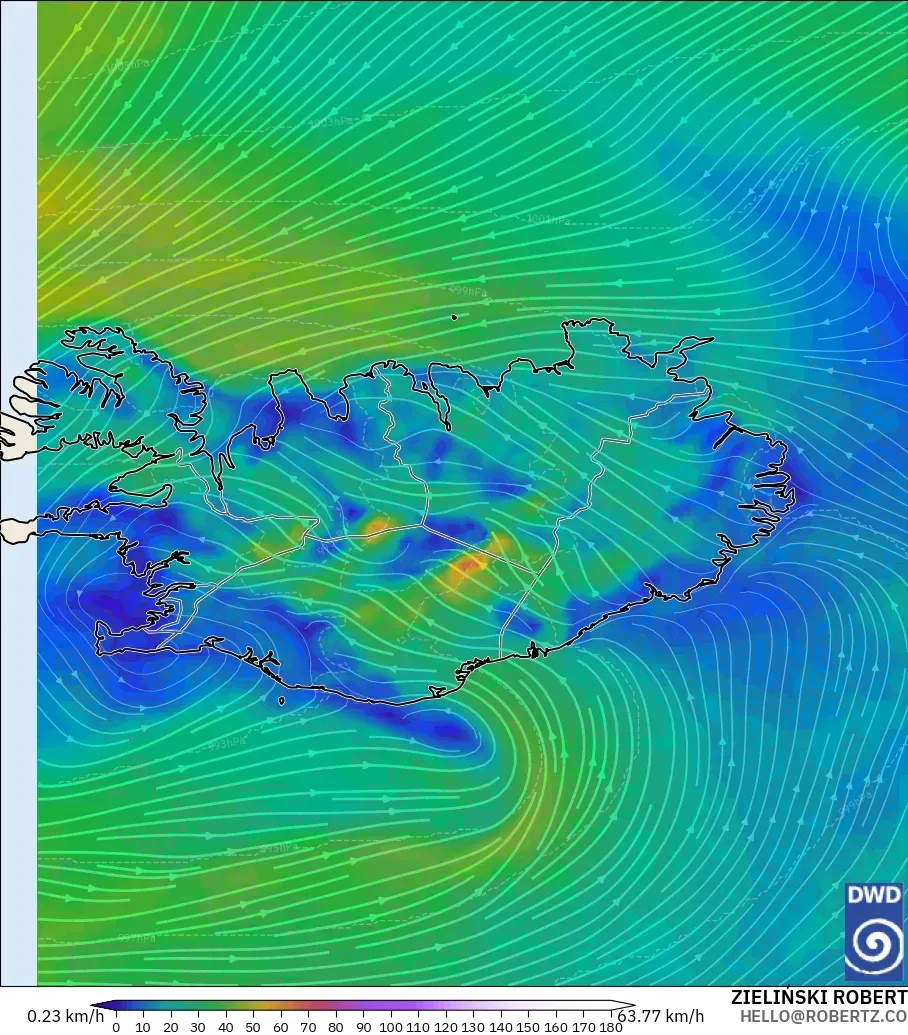 ICON modelo - Islandia, Viento a 10 m