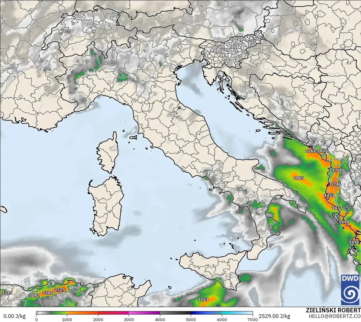 ICON modelo - Italia, CAPE