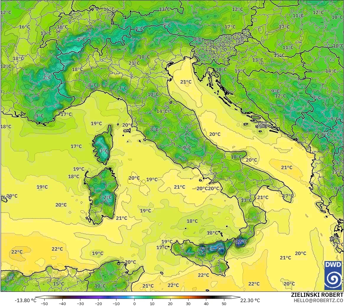 ICON modelo - Italia, Punto de rocío a 2 m