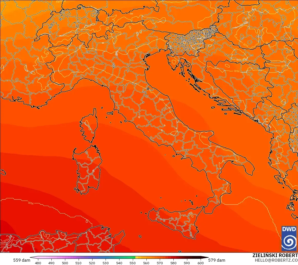 ICON modelo - Italia, Altura geopotencial a 500 hPa