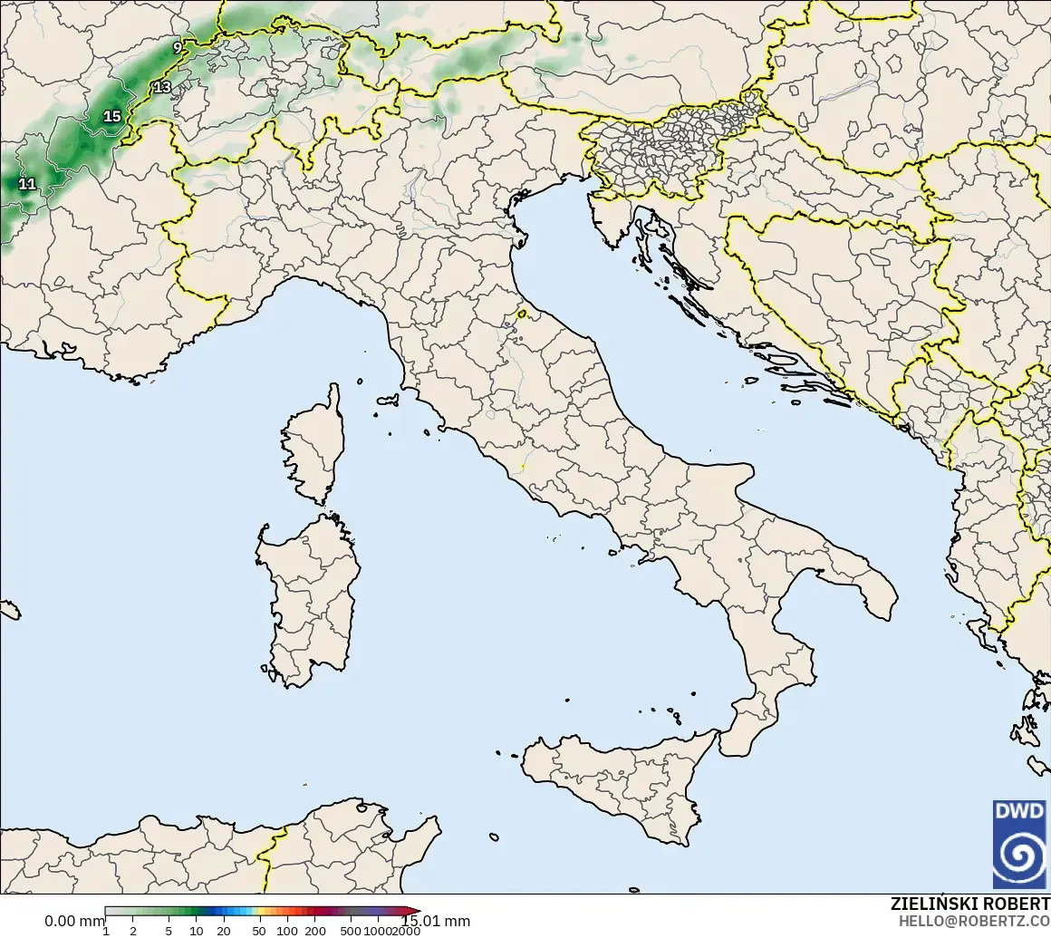 ICON modelo - Italia, Acumulación de precipitación