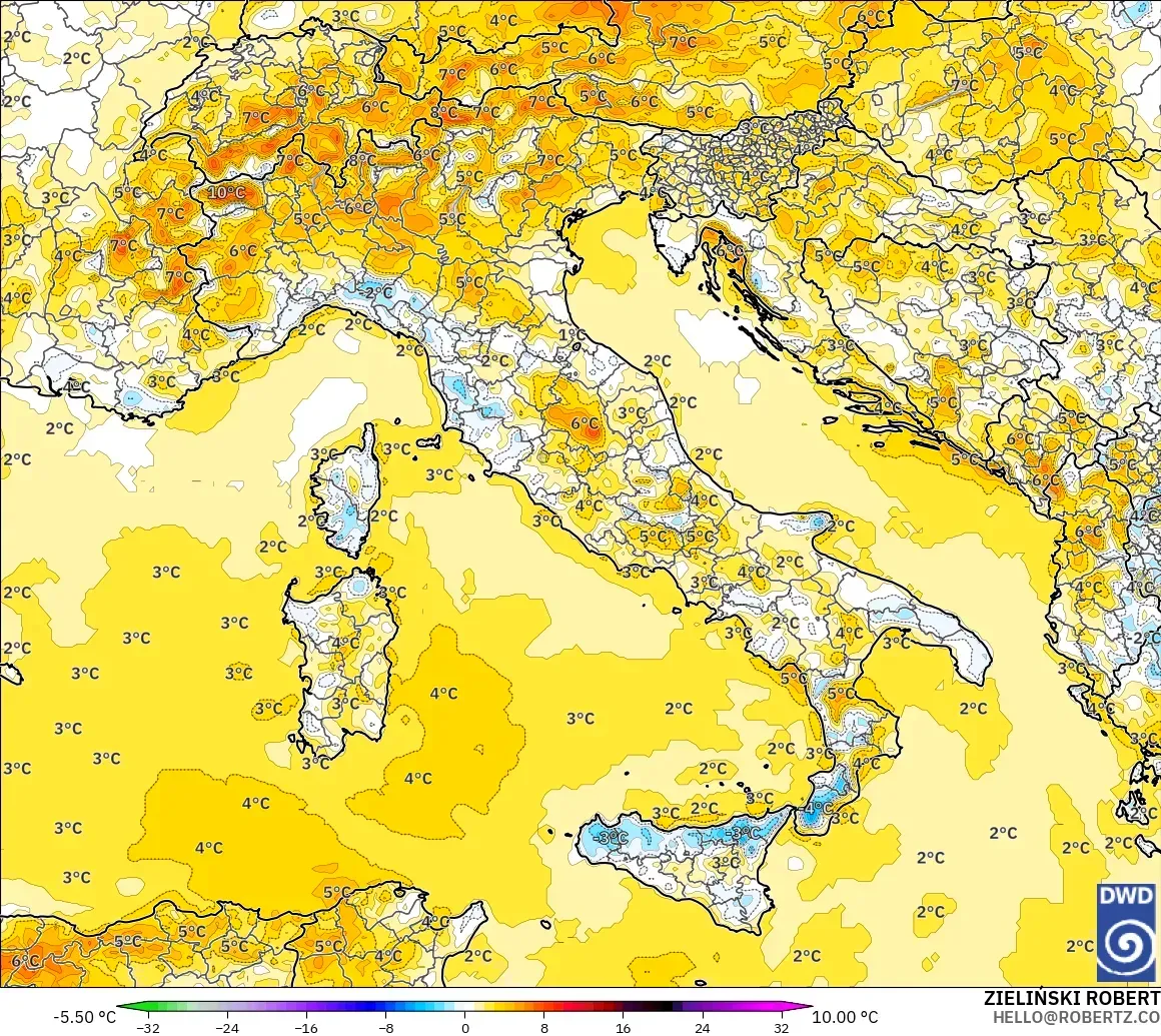 ICON modelo - Italia, Anomalía de temperatura a 2 m