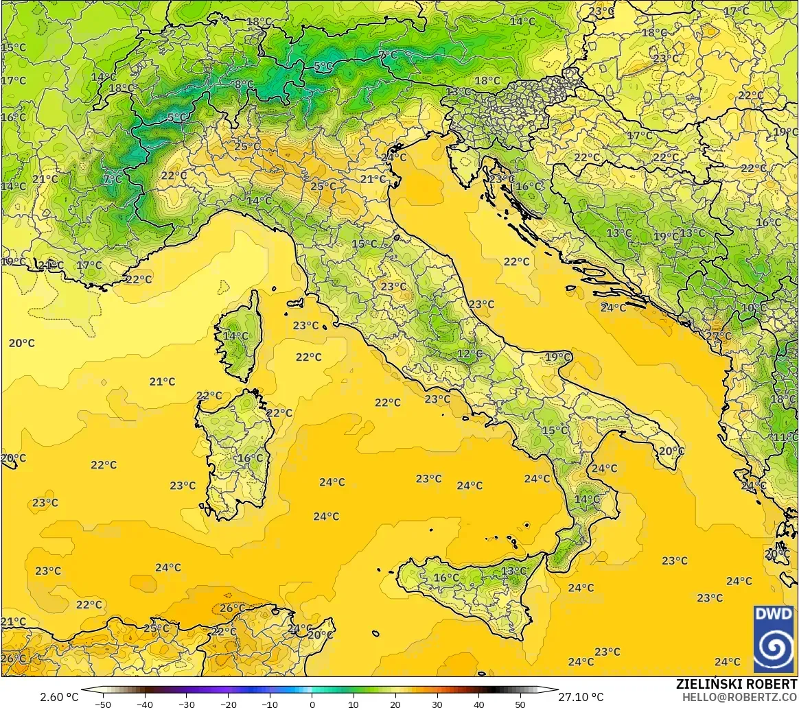 ICON modelo - Italia, Temperatura a 2 m
