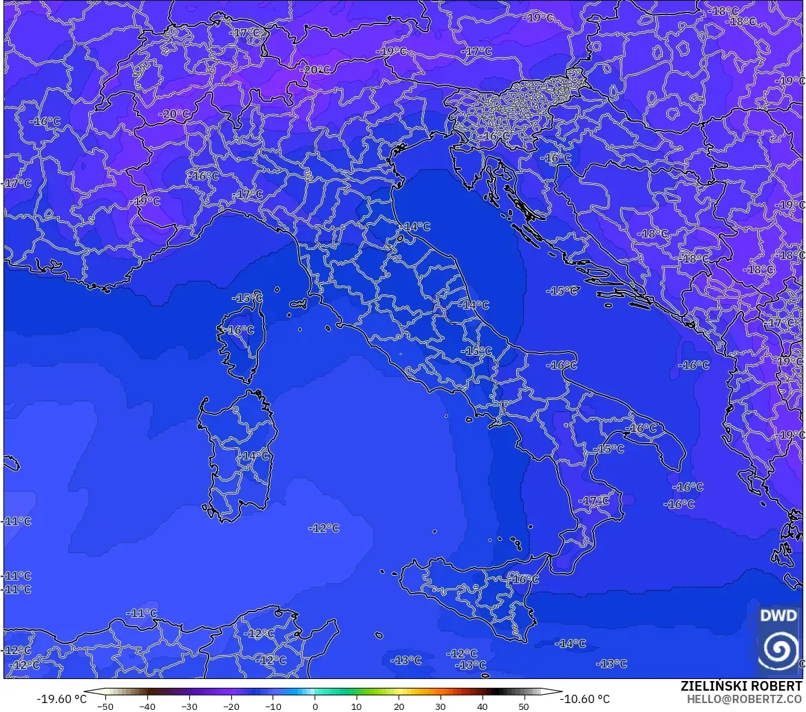 ICON modelo - Italia, Temperatura a 500 hPa
