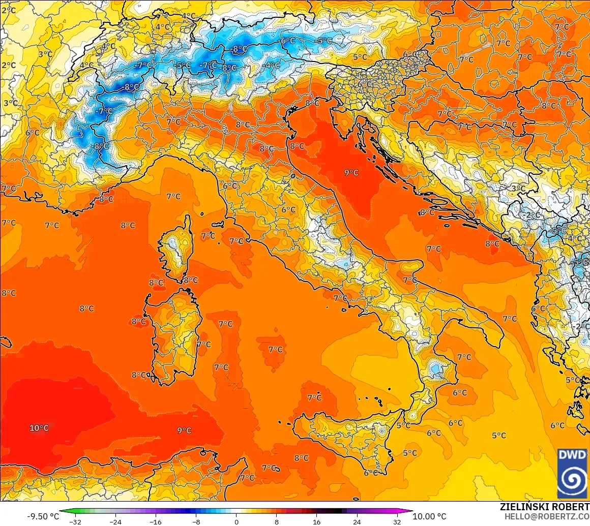 ICON modelo - Italia, Anomalía de temperatura a 850 hPa
