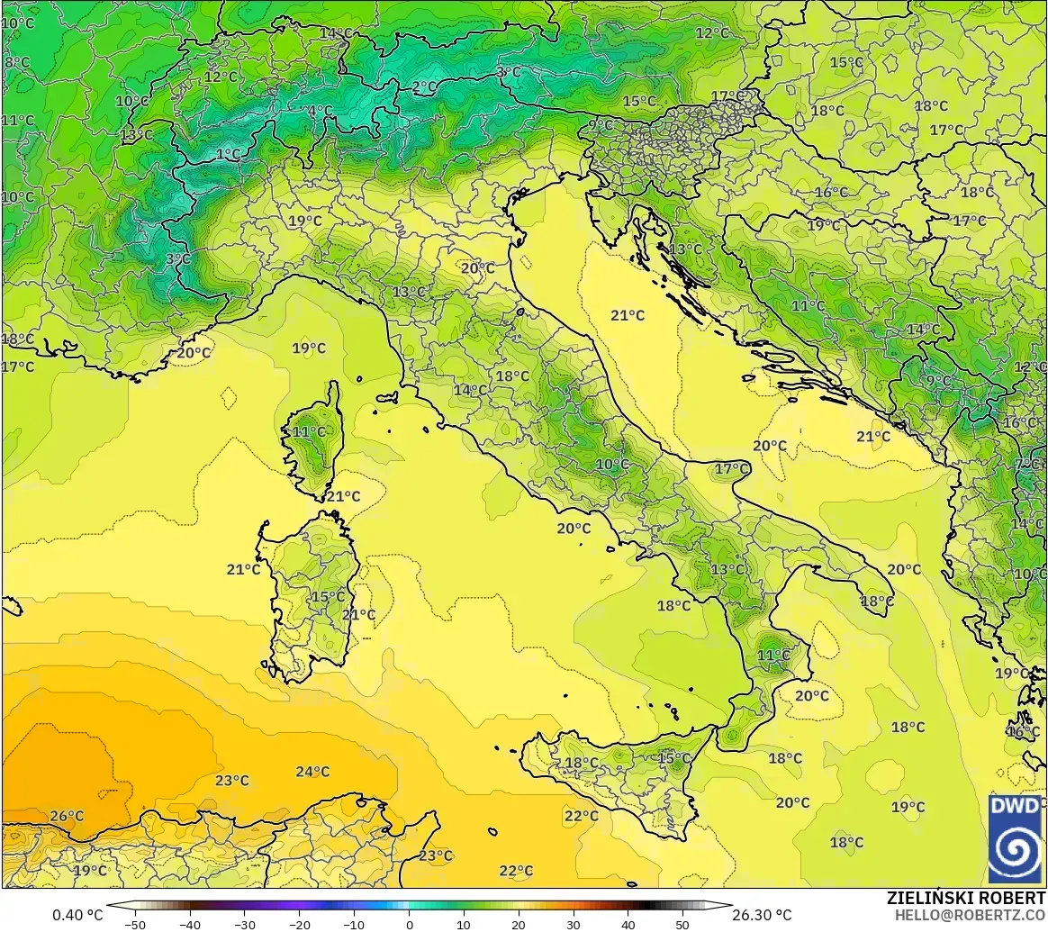 ICON modelo - Italia, Temperatura a 850 hPa