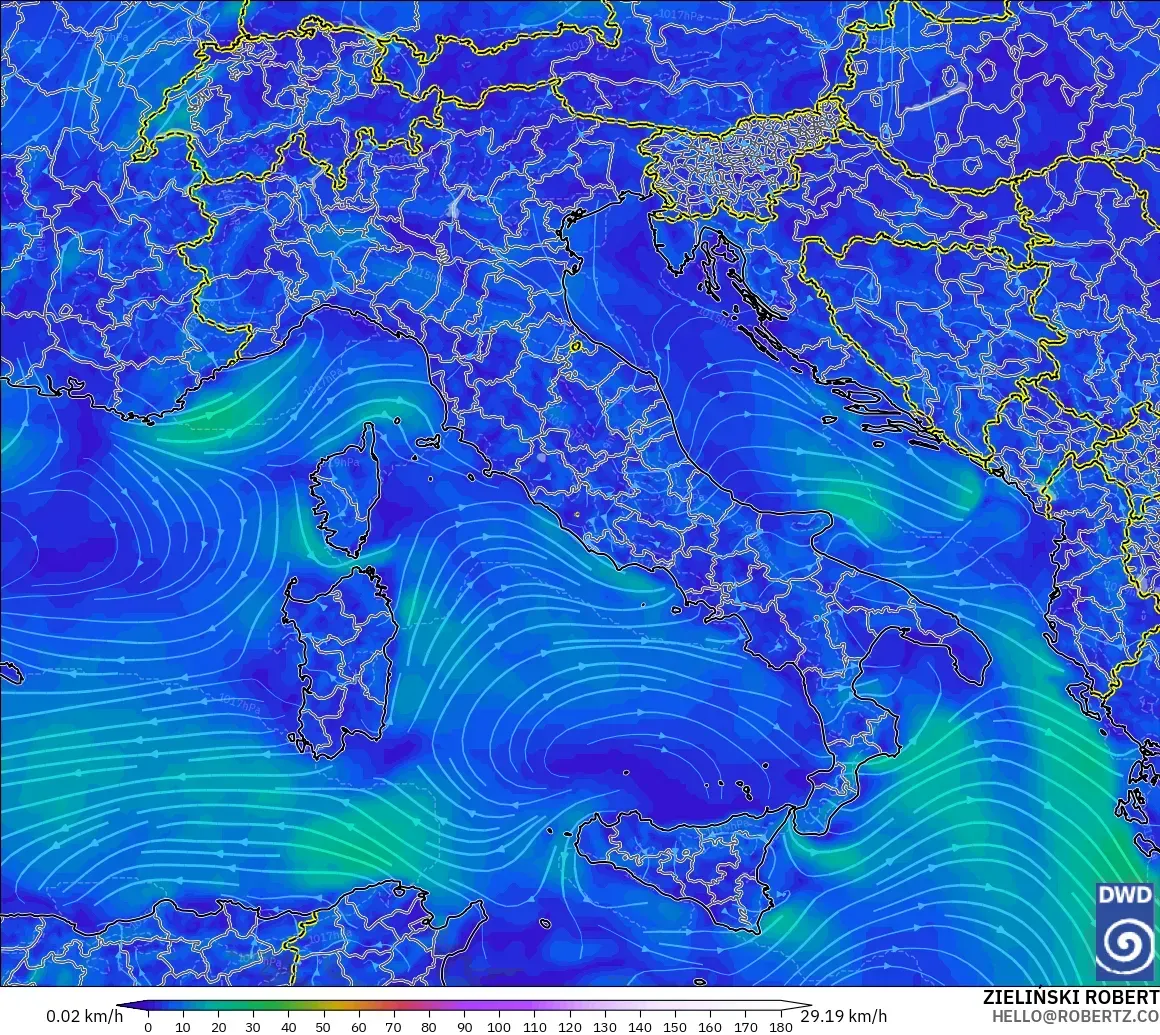 ICON modelo - Italia, Viento a 10 m