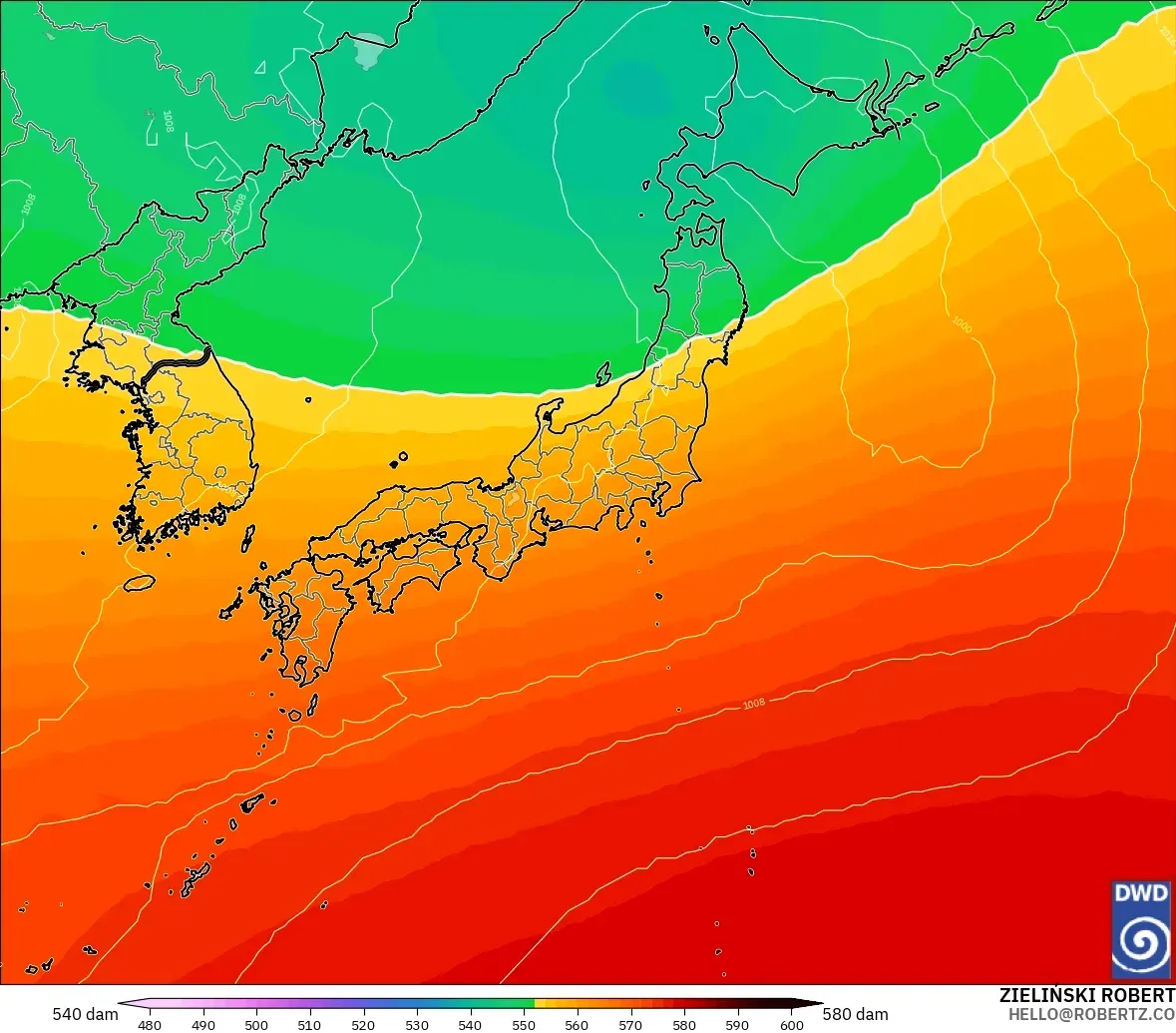 ICON modelo - Japón, Altura geopotencial a 500 hPa