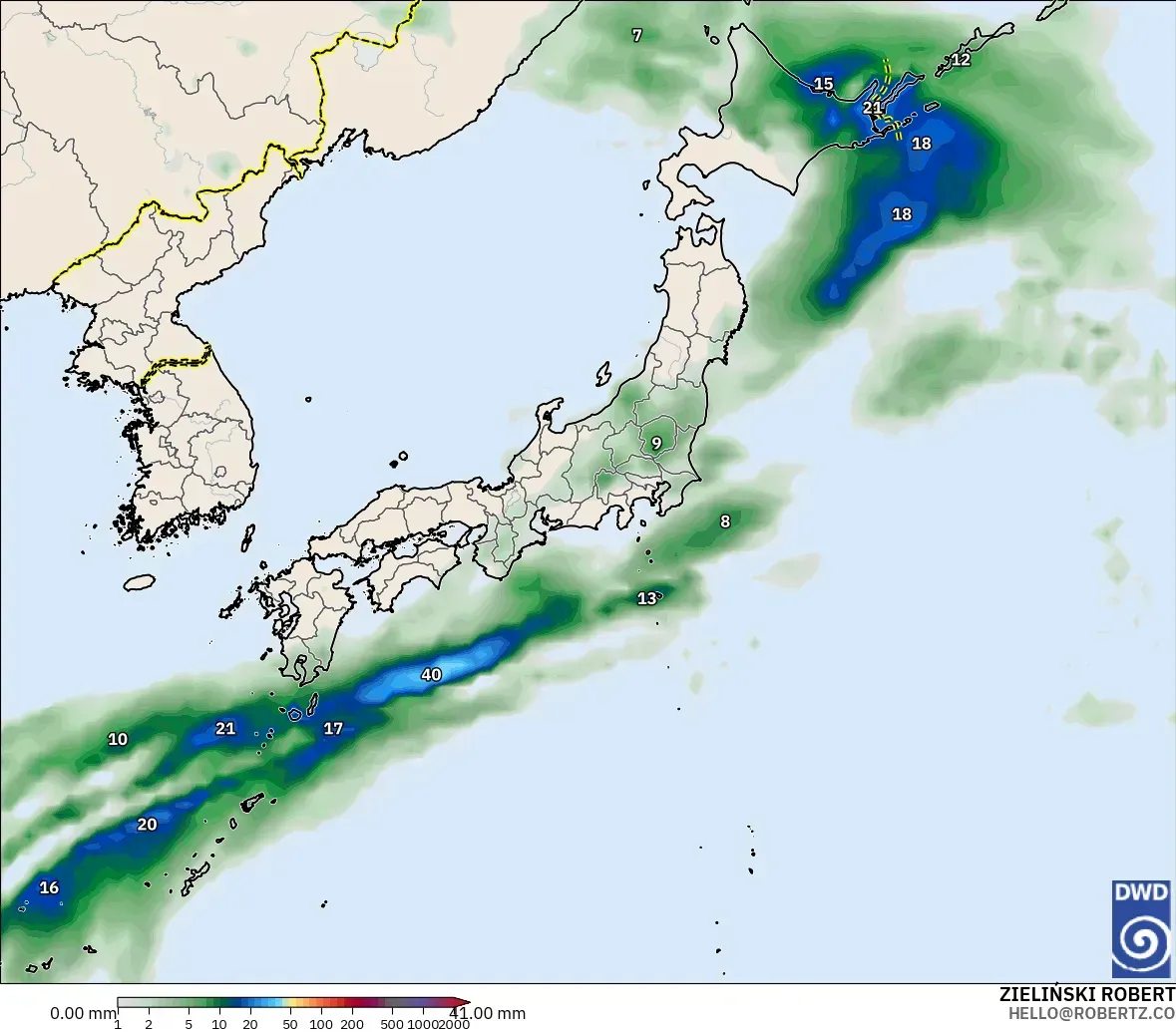 ICON modelo - Japón, Acumulación de precipitación